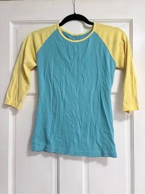 Kids Raglan Long Sleeve Tee in Aqua and Yellow